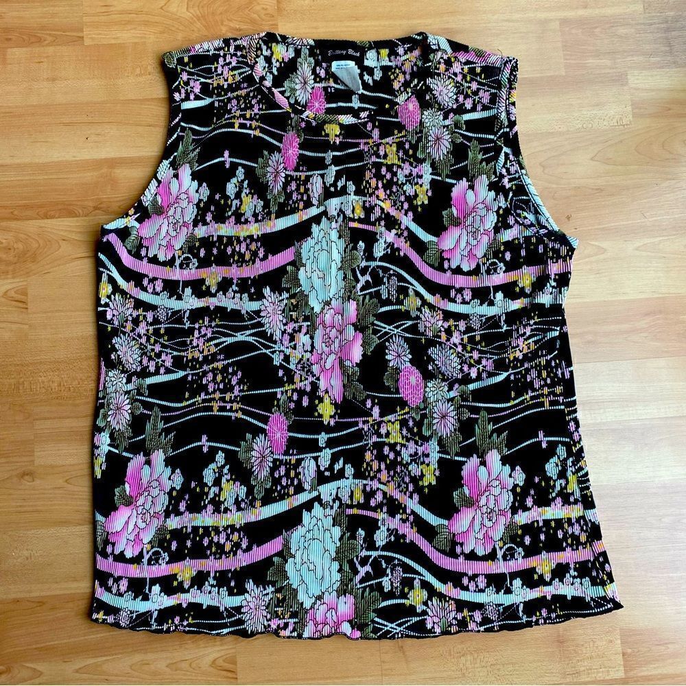 Brittany Black Sleeveless Black Pink Floral Top Size XL